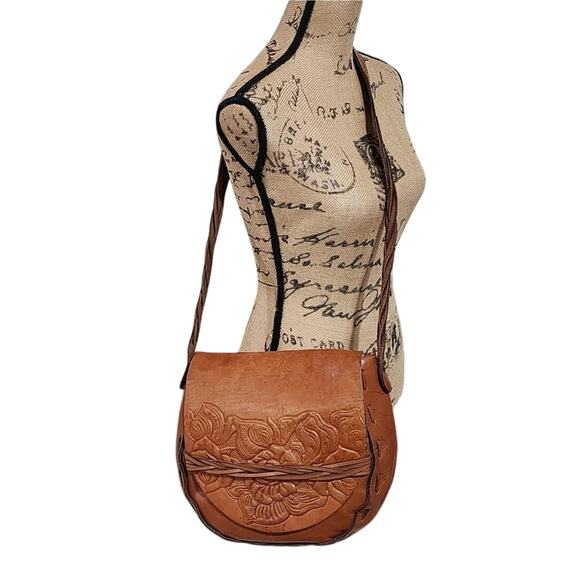 Patricia Nash‎ Brown Tooled Leather Saddle Bag crossbody purse - Picture 3 of 16